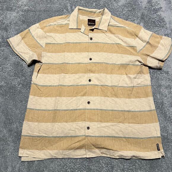 Prana Shirt Mens XL Striped Crocket Camp Hemp Organic Cotton Blend Outdoor Gorp - Picture 1 of 8